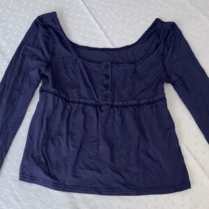 Navy Long Sleeve babydoll girly Top with Button Accents